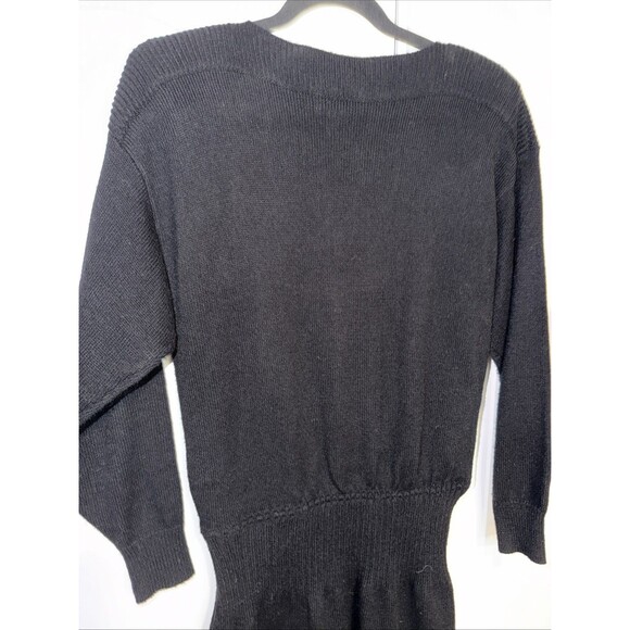 Vintage Plain Jane Sweater Dress Black Gold Buttons Cable Knit 80s 90s Classic M - Picture 8 of 14